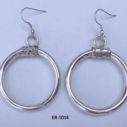 Boho Chic Oxidized Silver Hoop Drop Earrings