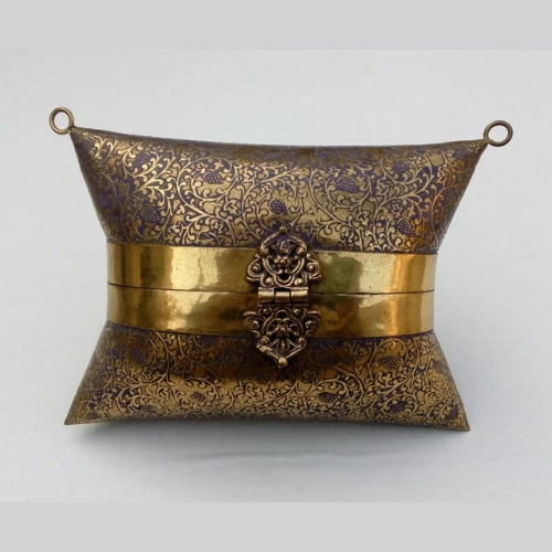 Stylish Brass Mirror Work Metal Handbag for Traditional Wear