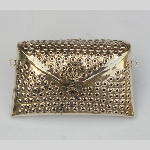 Elegant Golden Floral Embossed Metal Clutch Bag for Weddings and Festive Events